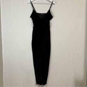 Topshop Women’s Sleeveless Faux Wrap Velvet Jumpsuit Black Size 6 EUC